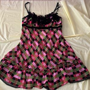 Betsey Johnson Plaid Pink and Green  with Black Accents intimates size small